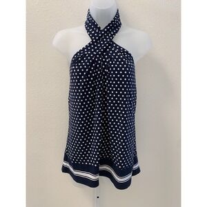 Michael Kors Women's Dot Border Twist Halter Tank Top, Navy Small